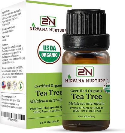 Tea Tree Essential Oil USDA Certified Organic, 100% Pure Natural Premium Grade, Undiluted- Aromatherapy Diffuser for Calm and Relaxation, Skin Care, Hair Care