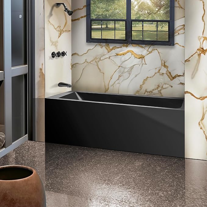 Fine Fixtures Acrylic, Fiberglass Alcove Soaking Bathtub with Integral Apron Front - Drain Included (54" x 30", Left Hand, Black)