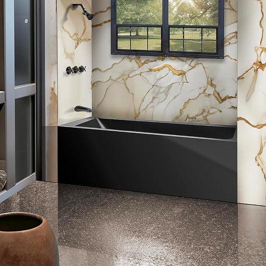 Fine Fixtures Acrylic, Fiberglass Alcove Soaking Bathtub with Integral Apron Front - Drain Included (54" x 30", Left Hand, Black)