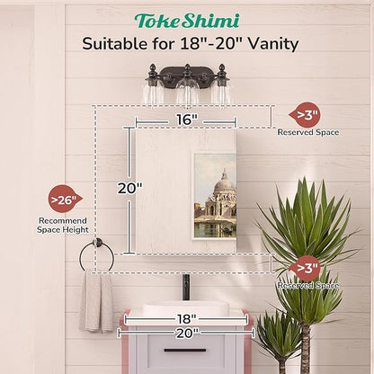 TokeShimi 16 x 20 Surface Mount Medicine Cabinet Aluminum, Tempered Frameless Bathroom Mirror with Storage Adjustable, Black Recessed Medicine Cabinet with Mirrored for Bathroom Farmhouse