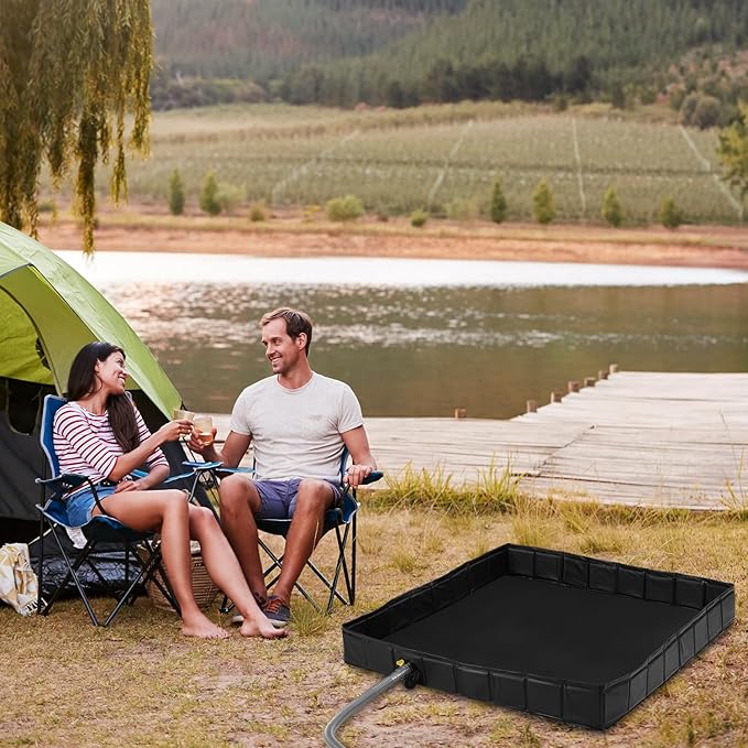 KRUI Camping Shower Base, Foldable Shower Tent Awning Base with Drain Hose to Keep Feet Clean, Portable Shower Pan for Indoor and Outdoor
