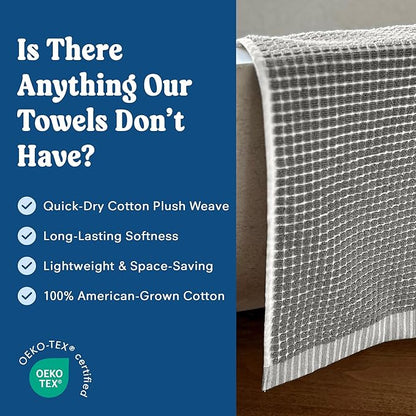 ONSEN Terry Cotton Waffle Hand Towel Set – 2 Pack Luxury Cotton Hand Towels, Quick Dry & Absorbent Bathroom Towels – Soft, Lightweight, Durable Towels for Bathroom Essentials (Grey Fog, 20x30 in)