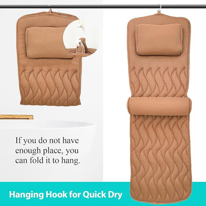 AEROiVi Full Body Bath Pillow with Adjustable Lumbar Roll Pillow Bathtub Cushion with 14 Suction Cups 3D Air Mesh Fit Any Tub Gray Bathroom Accessories Brown
