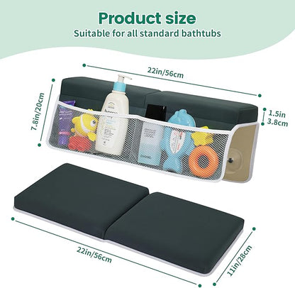 Comfortable Baby Bath Kneeler and Elbow Rest Pad Set, Thick Memory Foam Bath Kneeling Pad with Elbow Support, Baby Bathtub Cushion with Toy Organizer, Non-Slip for Infant or Toddler Bathing