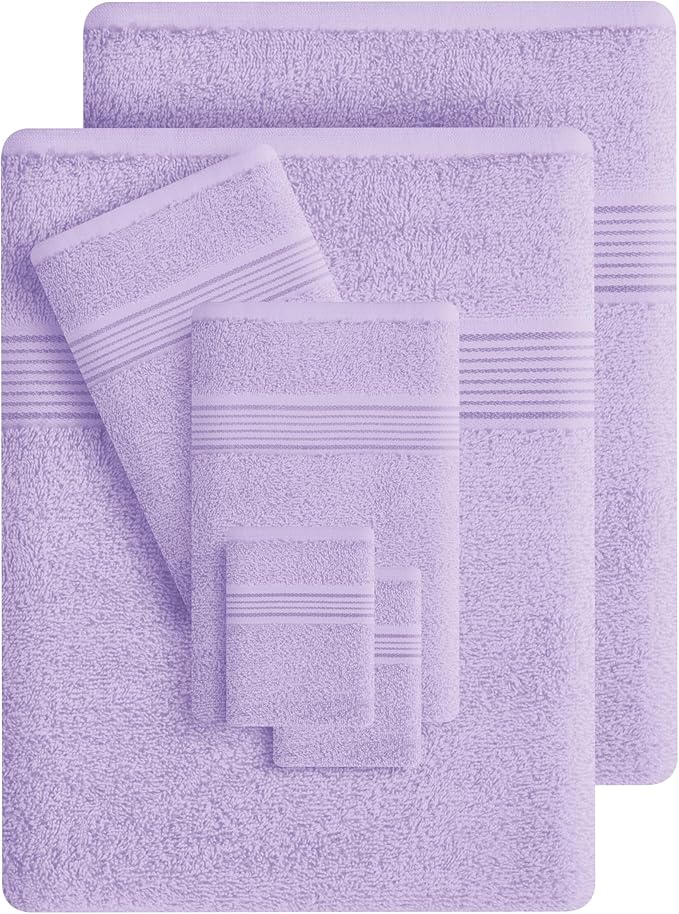 Belizzi Home 100% Cotton Towel Set, Contains 6 Soft Bath Towel, 6 Hand Towels, 12 Wash Cloths - Compact Absorbent Lightweight & Quickdry Towels for Bathroom - 24 Piece Bathroom Towel Set - Purple