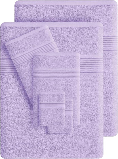 Belizzi Home 100% Cotton Towel Set, Contains 6 Soft Bath Towel, 6 Hand Towels, 12 Wash Cloths - Compact Absorbent Lightweight & Quickdry Towels for Bathroom - 24 Piece Bathroom Towel Set - Purple