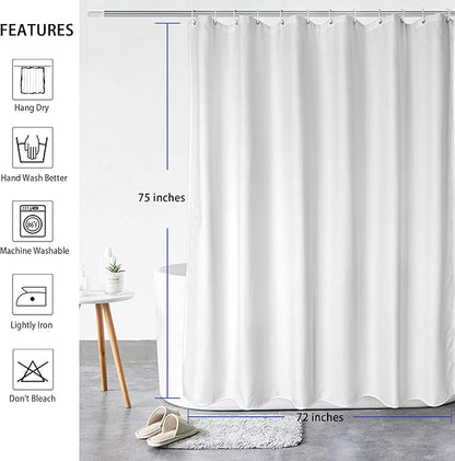 AooHome White Waffle Weave Shower Curtain, 75 Inch Long Heavy Duty Fabric Bath Curtain with Hooks, Weighted Hem, Water Repellent, 72x75 Inch