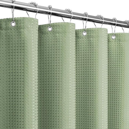 Gibelle Extra Long Shower Curtain 72 x 84, Tall Waffle Weave Textured Fabric Shower Curtain for Bathroom, Water Repellent, Machine Washable, Sage Green