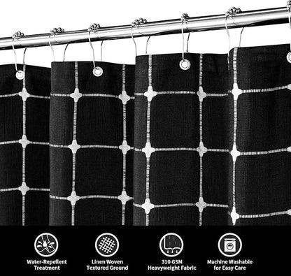 MitoVilla Black Boho Shower Curtains for Modern Farmhouse Bathroom Decor, Vintage Country Thick Polyester Linen Fabric Shower Curtain, Rustic Tassel Cloth Shower Curtain, 72 x 72