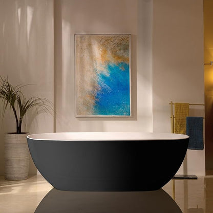 WOODBRIDGE 69" L x 32" W Luxury Contemporary Solid Surface Stone Resin Freestanding Bathtub in Matte Black with 2-Drain Covers