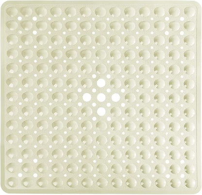 Yimobra Shower Stall Mat Non Slip, 21x21 Inch, Soft Square Bath Mat for Shower with Suction Cups and Drain Holes, Stall Floor Mats for Bathroom, Machine Washable, Bathroom Accessories, Beige