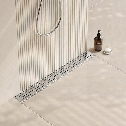 Neodrain 24 Inch Rectangular Linear Shower Drain with Brick Pattern Grate, Brushed 304 Stainless Steel Bathroom Floor Drain, Shower Floor Drain & Hair Strainer, CUPC Certified