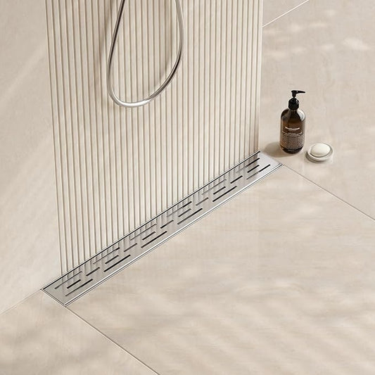 Neodrain 24 Inch Rectangular Linear Shower Drain with Brick Pattern Grate, Brushed 304 Stainless Steel Bathroom Floor Drain, Shower Floor Drain & Hair Strainer, CUPC Certified
