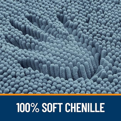 OLANLY Bathroom Rugs 47x17, Extra Soft Absorbent Chenille Bath Rugs, Rubber Backing Quick Dry, Machine Washable Bath Mats for Bathroom Floor, Tub and Shower, Home Decor Accessories, Airy Blue