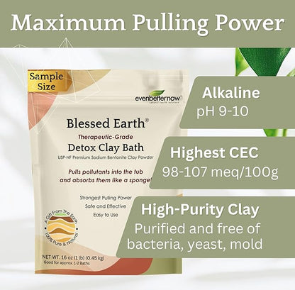 Blessed Earth Detox Clay Bath, 100% Pure Sodium Bentonite Therapeutic Grade – Cleansing and Purifying, by Evenbetternow LLC, Sample Size 1 lb (16 oz)