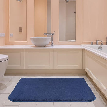 American Soft Linen 21x32 Fluffy Foamed Slip Reducer Bath Rug, Machine Washable Area Bath Mat Rugs for Bathroom, Navy Blue