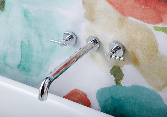 Wall Mount Tub Filler,Two Handle Bathtub Faucet, Extra Long Spout Reach with High Water Flow, Brass Rough in Valve Included,Chrome