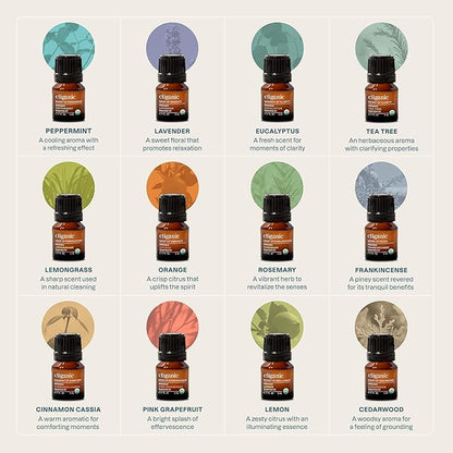 Cliganic Organic Aromatherapy TOP 12 Essential Oils Set, 100% Pure - Peppermint, Lavender, Eucalyptus, Tea Tree, Lemongrass, Rosemary, Frankincense, Orange, Lemon, Cassia, Cedarwood & Grapefruit