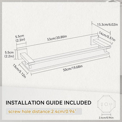 LANC Bathroom Shelves Glass Shelf 20-Inch Brushed Nickel Floating Tempered Glass Shelf Rectangular Modern Stainless Steel Wall Mount Shelves for Shower Bathroom Kitchen Organizers Accessories，A7613BN