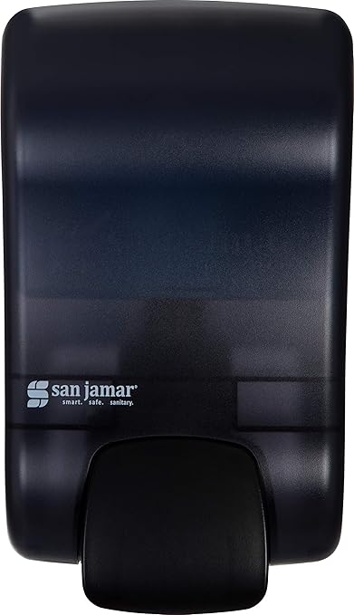 San Jamar Rely Manual Soap Dispenser, Hand Sanitizer Dispenser with Universal Compatibility for Home, Bathroom, Kitchen, Restrooms, Restaurants, Plastic, 900 Ml, Black Pearl