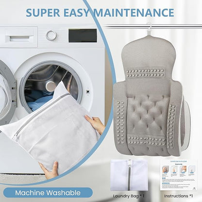 Full Body Bath Pillow, Luxury Bath Cushion with 192 Suction Cups, Bath Pillows for Tub for Head and Neck Support, with Laundry Bag White, 63" x 16"