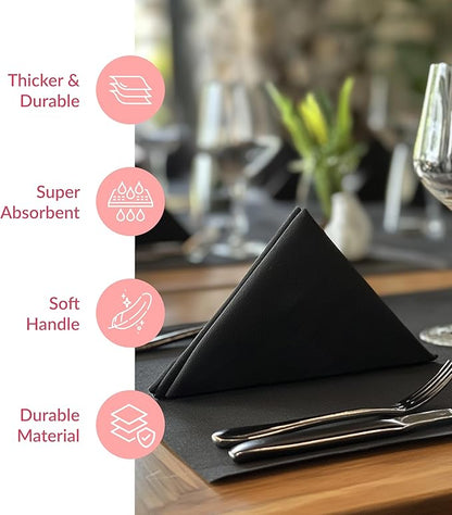 Prestee Black Dinner Napkins Disposable - Soft and Absorbent Paper Hand Towels for Dinner Parties and All Types Events - Pre folded Linen-Feel Paper Towels - Convenient -7.8" x 4" - 50 Count