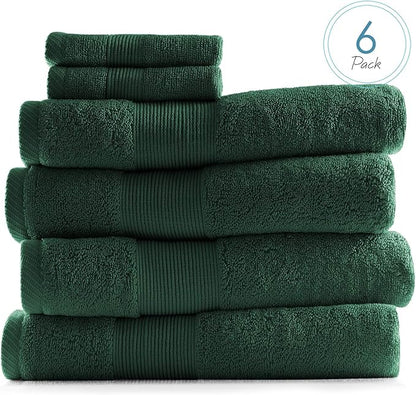 Hearth & Harbor Bath Towels for Bathroom - 100% Ring Spun Cotton Luxury Bathroom Towels - Ultra Soft & Highly Absorbent, Bath Towels Set of 6 - Hunter Green