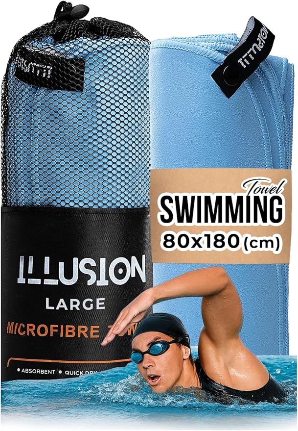 illusion Extra Large Microfibre Swimming Towel (71''L x 32''W)–Compact, Lightweight & Quick Dry Towel-Perfect for Travel, Gym, and Swim Towels Ideal for Post-Workout Showers & After Swimming