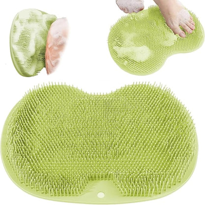 Shower Foot Scrubber Mat with Non-Slip Suction Cups, Exfoliating Foot and Back Washer Pad for Bathtub and Shower Floor (Green)