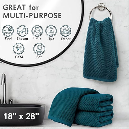 VOOVA & MOVAS Bathroom Hand Towels - 4PC Large 18" x 28", 100% Cotton | Lightweight | Thick | Quick Dry | Soft | Absorbent, Hand Towels for Showering, Bathroom Essentials, Deep Turquoise