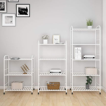 JSB 4-Tier Adjustable Shelving Unit, Heavy Duty Storage Rack Organizer Metal Corner Shelf for Kitchen Living Room Laundry Pantry Bathroom (White, 4 Tier)…