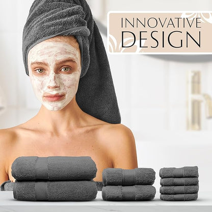 MAURA Grey Bath Towel Set of 8 for Bathroom. Turkish Cotton Luxury Bath Towels. Extra Large, Thick, Plush & Soft. Hotel & Spa Quality - Space Gray