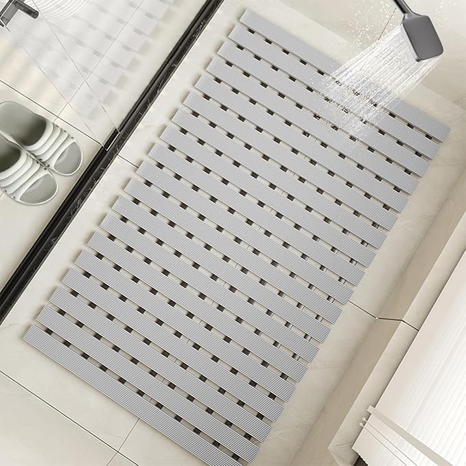 Non Slip Large Shower Mat(35.4"*23.6"),Extra Large Shower Mats for Inside Shower, Non Slip Shower Mat for Elderly,Non Suction Cups Heavy Duty Bathtub Mat,Rubber