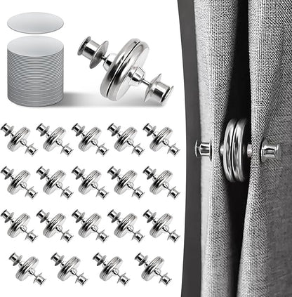 Curtain Magnets, Kaluofan 20Pairs Curtain Magnets Closure with 20Pairs Self-Adhesive Patch, Magnetic Curtain Clips Prevent Light Leaking, Keep Curtain Closed for Home Bedroom Bathroom Office Draperies