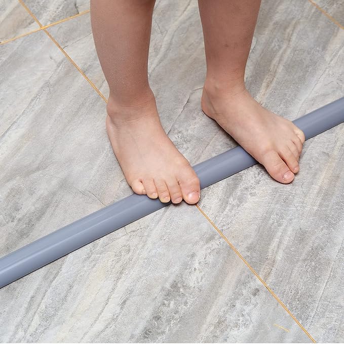 Bathroom Foldable Block water Stopper sealing strip shower threshold dam Self-adhesive silicone shower barrier (66 Inch-Gery)