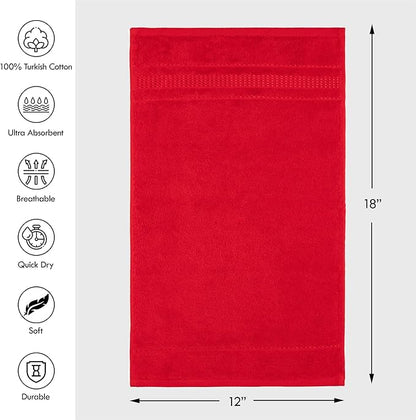 Melissa Linen, Fingertip Towels 4 Pack, 100% Turkish Cotton, Small Hand Towels for Body and Face, 12 x 18 in, Soft and Absorbent, Quick Dry, (Red Fingertip Hand Towels)