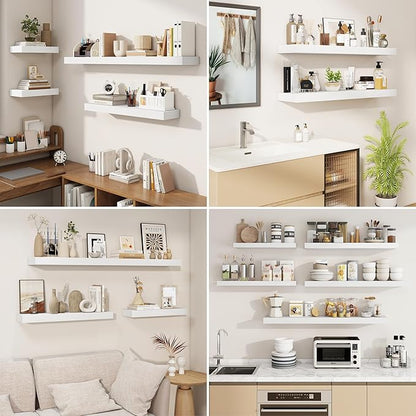 fuqing Floating Shelves for Wall, Wall Mounted Wood Floating Shelf with Invisible Brackets for Living Room, Bathroom, Bedroom, Kitchen Storage and Decor, 40 Inch Set of 2, White