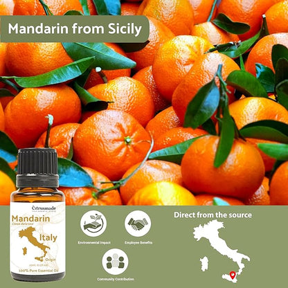 Pure Mandarin Essential Oils - Direct from Citrusmade Italy for Diffusers, Aromatherapy, Home Fragrance & Bath - Natural Aceite de Mandarina for Massage (8oz)