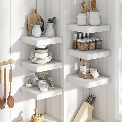 12 Inch Square Floating Shelves for Wall 2 Pack, 12"D Wood Grain Bathroom Shelves with Invisible Brackets, Easy Install Engineered Wood Storage Shelves for Kitchen, Living Room, Bedroom, White Finish