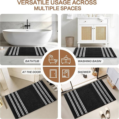 Kmson Bathroom Rugs Mat, 36"x24" Ultra Soft Washable Shaggy Chenille Bath Rugs, Non-Slip Fluffy Thick Water Absorbent Microfiber Mat for Bathtub, Sink and Shower, Black