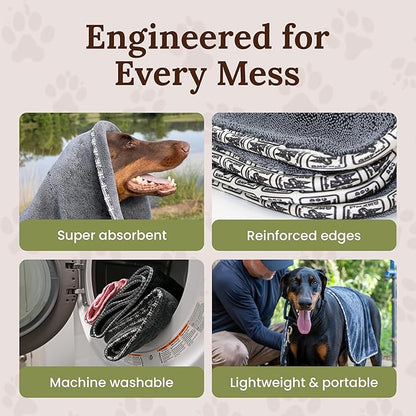 Premium Drying Towel – Large 24x35 Super Absorbent Microfiber Dog Bath Towel – Quick Dry, Soft & Durable Dog Towel for Drying Dogs – 1200 GSM Gray for Beach, Camping & Travel