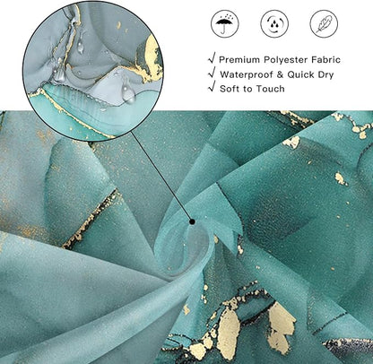 Extra Long Shower Curtain 72 x 84 Inch, Turquoise Tall Abstract Marble Shower Curtains for Bathroom, Modern Luxury Art Decor Ink Texture Fabric Shower Curtain Set with Hooks