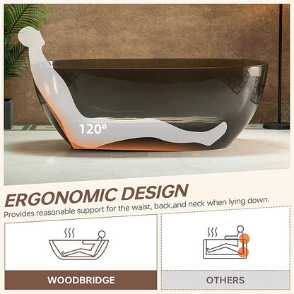 WOODBRIDGE 63" L x 28-3/8" W Transparent Gray Stone Resin Freestanding Soaking Tub with Double Ended Design
