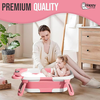 Portable Baby Bathtub with Heat Sensor for Toddlers & Newborns, Padded Baby Bath Tub with Water Release Feature for Travel & Home Baby Bath seat