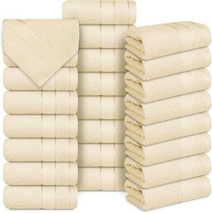 Casa Lino Face Towels & Body Wash Cloths for Showering - 100% Cotton Wash Cloths for Bathroom - Highly Absorbent & Quick Drying Washcloth Set - Cotton Washcloths 24 Pack (12" x 12") - (Linen Brown)