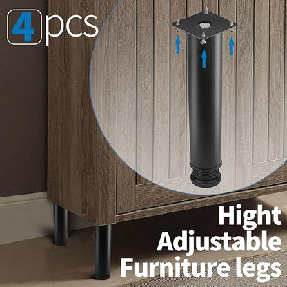 8 Inch Metal Furniture Legs Stainless Steel Adjustable Legs Black Metal Legs Round Cabinet Legs for Coffee Table Cabinet Desk Sofa Shelves, Pack of 4