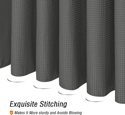 Gibelle Extra Long Shower Curtain 72 x 84, Tall Waffle Weave Textured Fabric Shower Curtain for Bathroom, Water Repellent, Machine Washable, Charcoal Grey