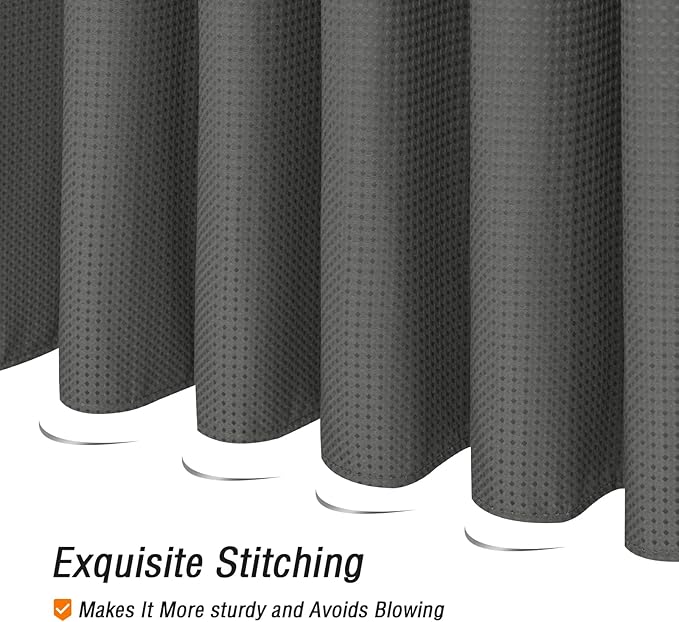 Gibelle Small Stall Shower Curtain 36 x 72, Narrow Half Waffle Weave Textured Fabric Shower Curtain for Bathroom, Water Repellent, Machine Washable, Charcoal Grey