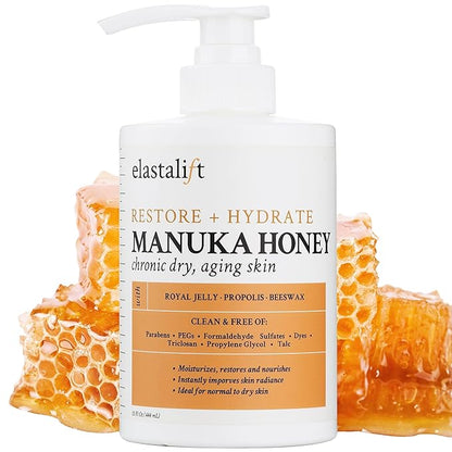 Elastalift Collagen Cream + Manuka Honey Cream Body Lotion & Face Moisturizer Skin Care Bundle For Women & Men | Skin Tightening Collagen Firming Lotion For Crepey Skin, Dry Skin, & Wrinkles, 2PC Set