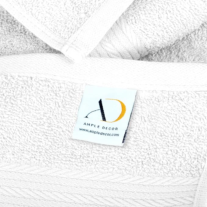 Ample Decor Bathroom Towel Set of 18-4 Hand Towel, 4 Bath Towel, 10 Wash Cloths 600 GSM 100% Cotton - High Absorbency Quick Drying, Ideal for Gifting - Christmas White